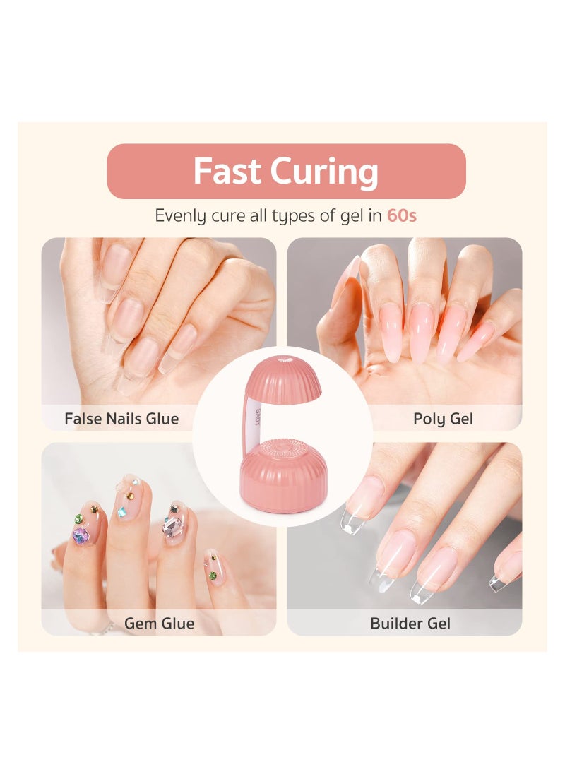 Portable UV Nail Lamp, Mini UV Light for Gel Nails Mushroom LED Nail Lamp USB Nail Dryer Fast Curing Nail Light LED Nail Dryer UV Light USB Powered Nail Dryer for Gel Nails Fast Curing, Pink