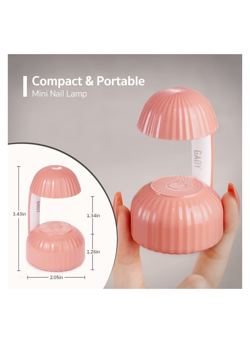 Portable UV Nail Lamp, Mini UV Light for Gel Nails Mushroom LED Nail Lamp USB Nail Dryer Fast Curing Nail Light LED Nail Dryer UV Light USB Powered Nail Dryer for Gel Nails Fast Curing, Pink