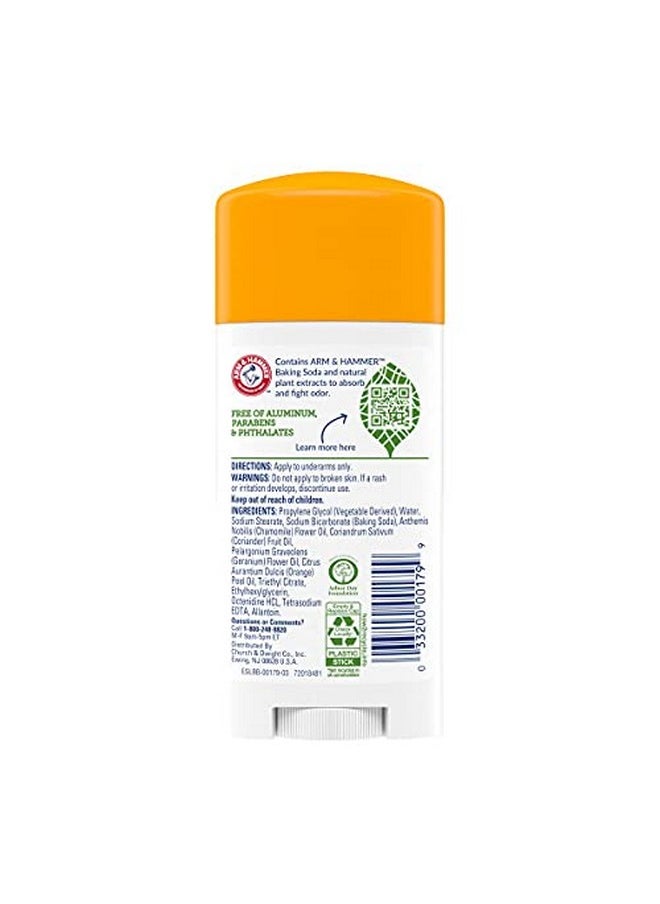 ARM & HAMMER Essentials Deodorant- Orange Citrus- Solid Oval - Made with Natural Deodorizers- Free From Aluminum, Parabens & Phthalates, 2.5 oz (Pack of 3)