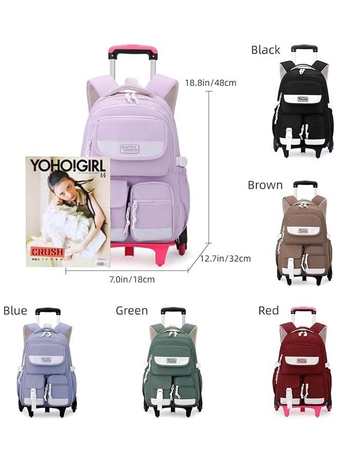 Rolling Backpack for Girls Boys, Fashion Trolley School Bags Large Capacity Wheeled Kids' Luggage Bag,Trolley Bookbag for Elementary Student