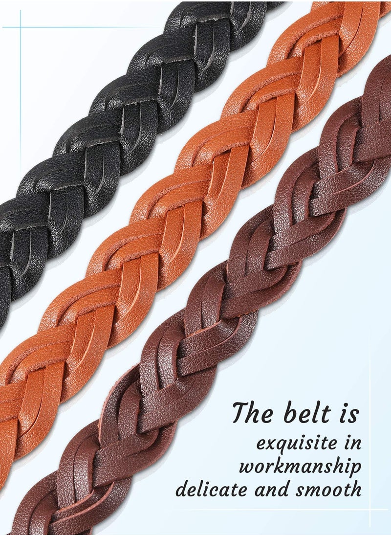 3 Pieces Women's Braided Leather Belts with O-Ring Metal Buckle, Stretch Waist Design for Dresses, Jeans, Skirts, and Pants - Versatile Formal Accessory.
