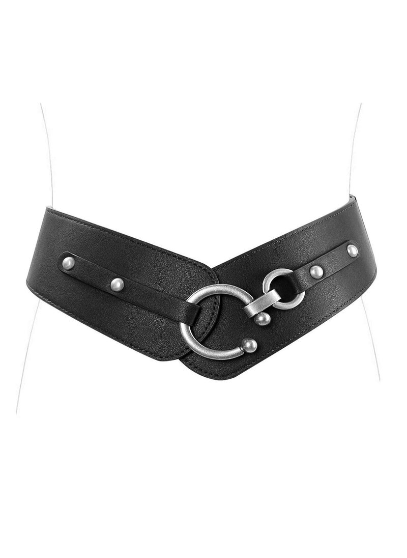 Vintage Women's Wide Elastic Waist Belt with Stylish Interlock Buckle for Fashionable Looks
