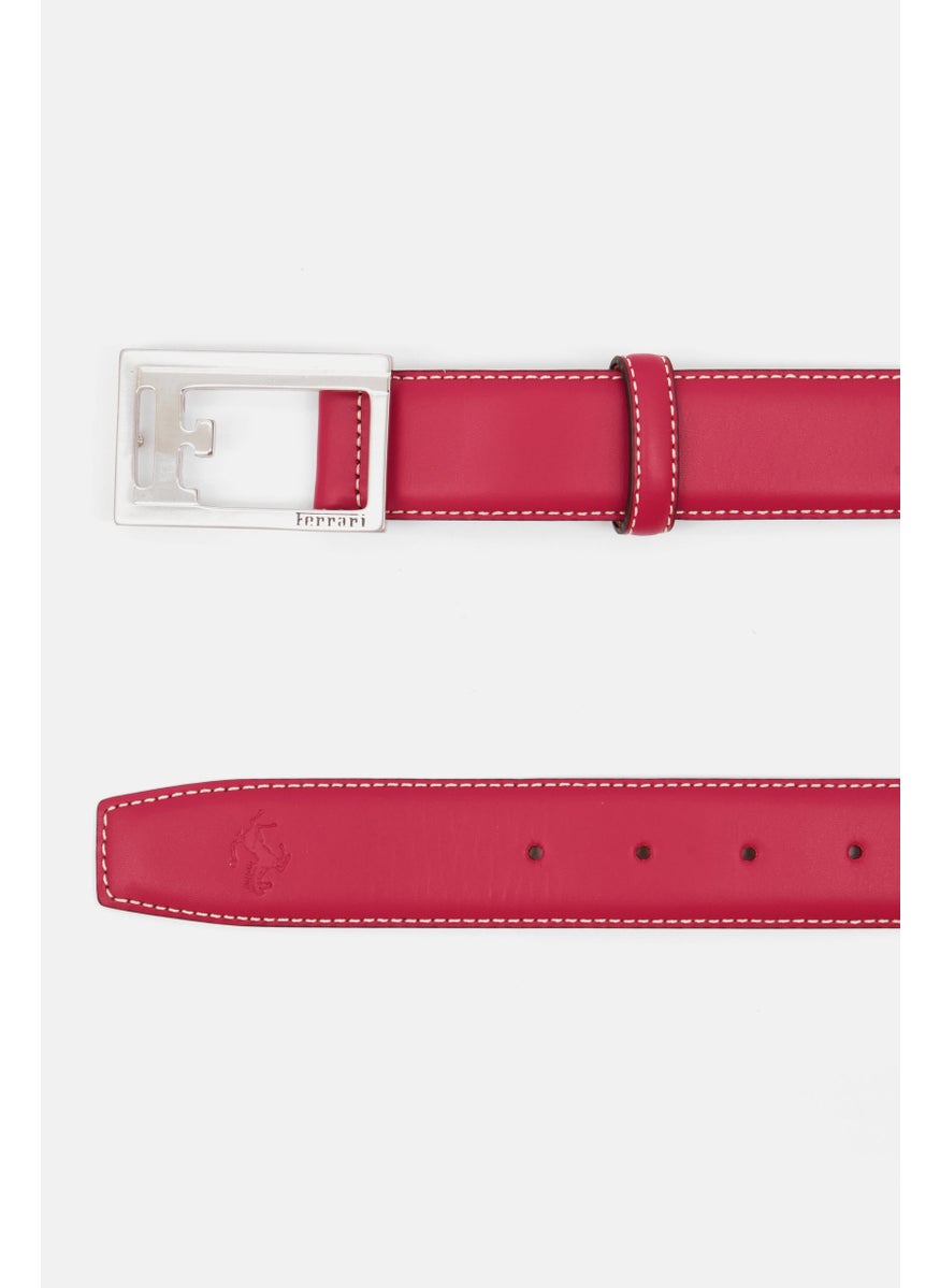 Men Brand Logo Leather Belt, Red