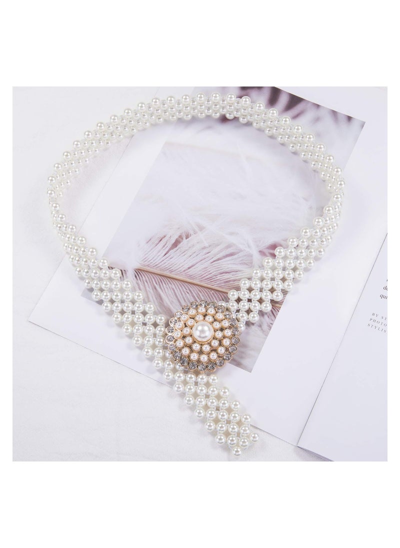 Women Pearl Belts Crystal Rhinestone Bling Waist Chain Wedding Sash Belt Crystal Sash  Belt for Dress Waist Chain 95cm