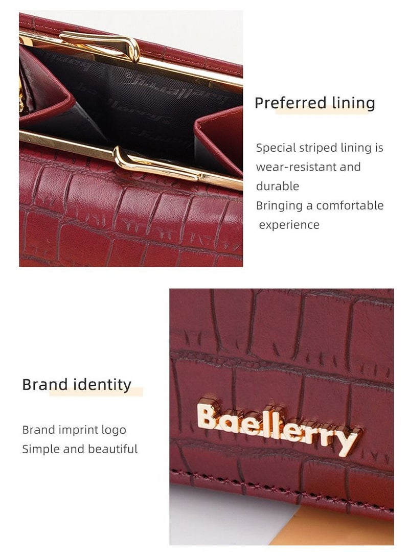 Women's Short Wallet Stone Pattern Trifold Wallet Fashion Card Bag