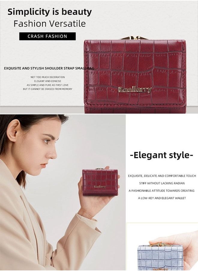 Women's Short Wallet Stone Pattern Trifold Wallet Fashion Card Bag