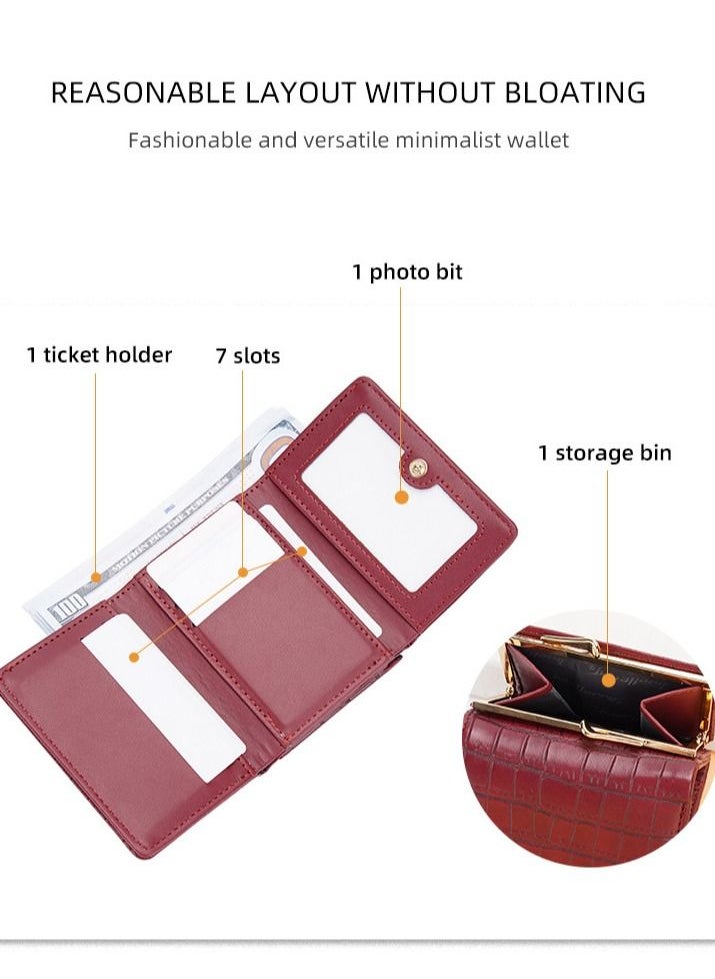 Women's Short Wallet Stone Pattern Trifold Wallet Fashion Card Bag