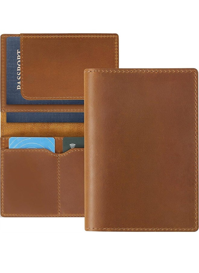 Leather Passport Holder, Men's And Women's Passport Travel Wallet Protective Cover, First Layer Cowhide Handmade Passport Cover Boarding Card Document Bag Storage Book Handmade Genuine Leather Protective Cover Brown, Classic