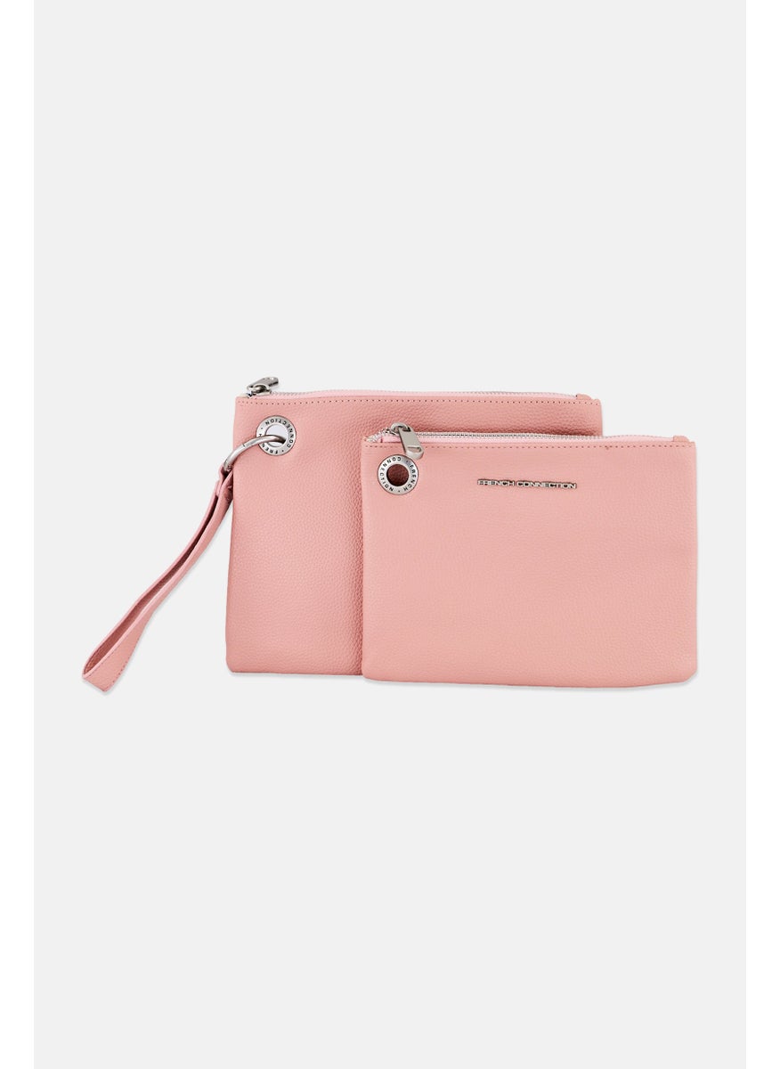 Women Brand Logo Lara Pebble Double Slim Pouches, Bridal Rose