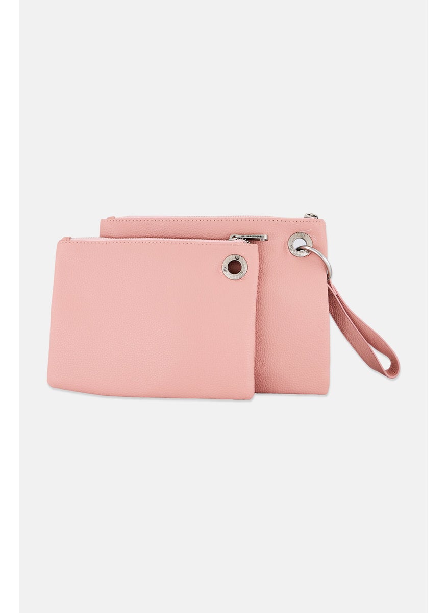 Women Brand Logo Lara Pebble Double Slim Pouches, Bridal Rose