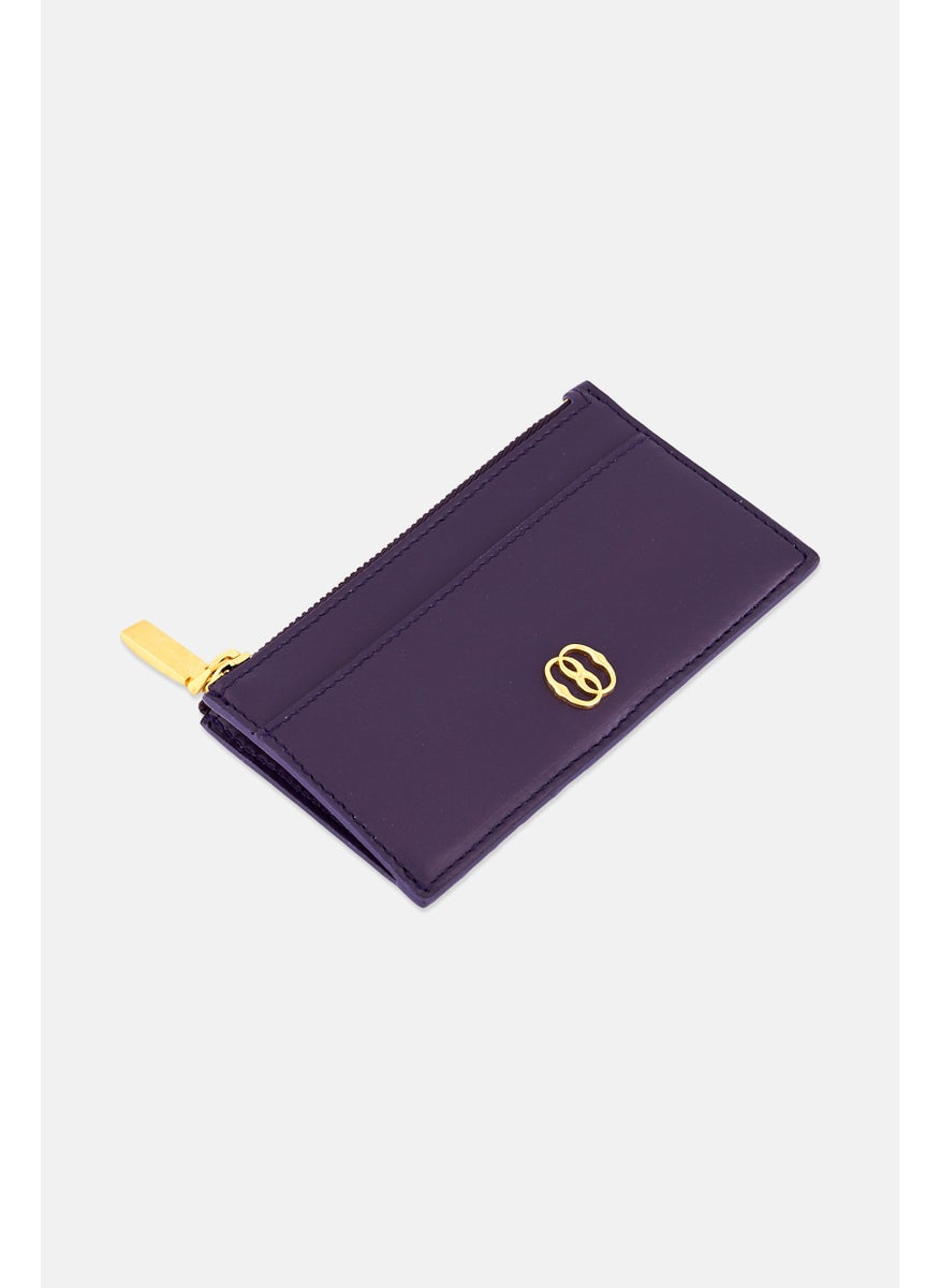 Women Brand Logo Card Holder, Purple