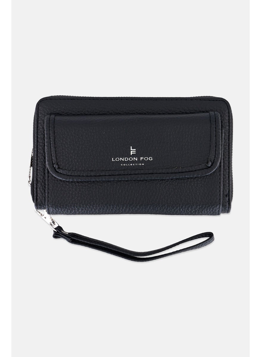 Women Pebble Long Zip Around And Front Flat Wrislet Wallet, Black