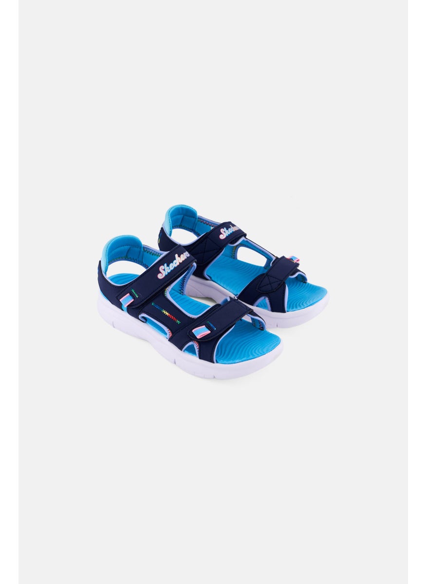 Kids Girl Flex Splash Vibrant Mood Velcro Closure Sandals, Navy
