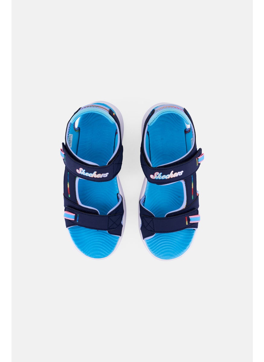Kids Girl Flex Splash Vibrant Mood Velcro Closure Sandals, Navy