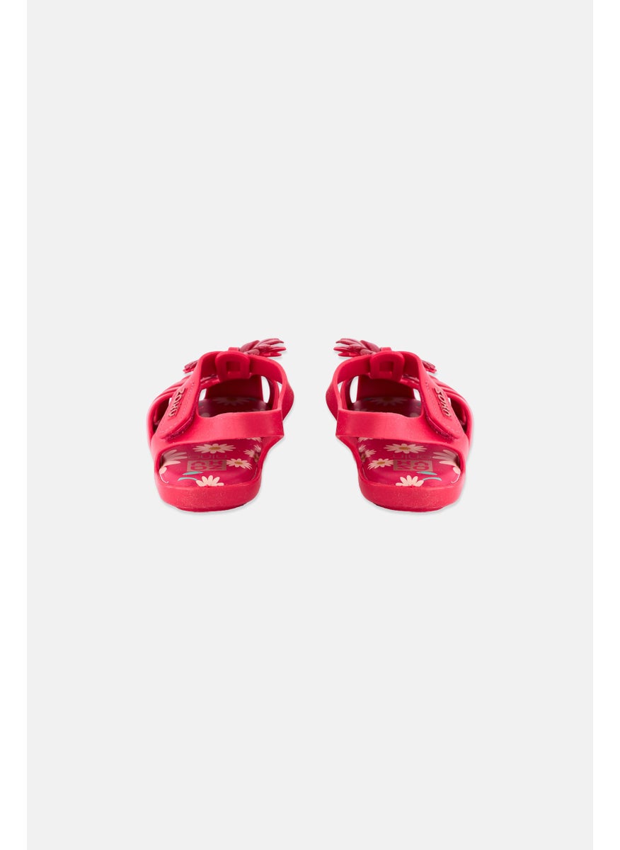 Toddlers Girl  Daisy Baby Velcro Sandals, Dark Pink