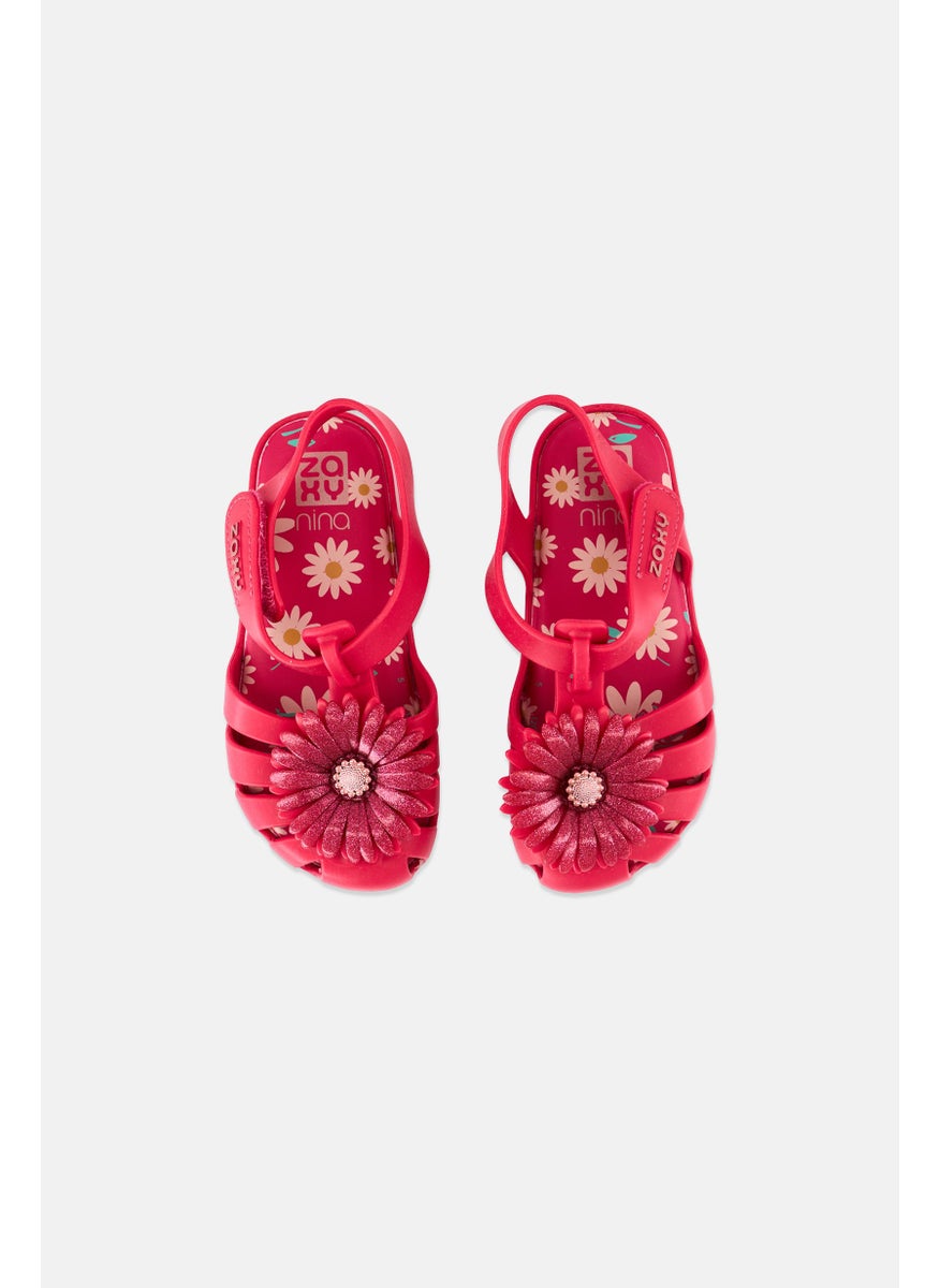 Toddlers Girl  Daisy Baby Velcro Sandals, Dark Pink