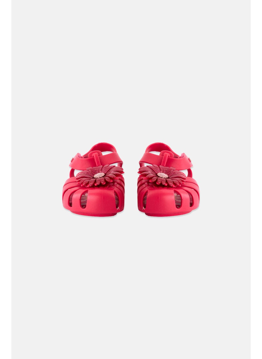 Toddlers Girl  Daisy Baby Velcro Sandals, Dark Pink