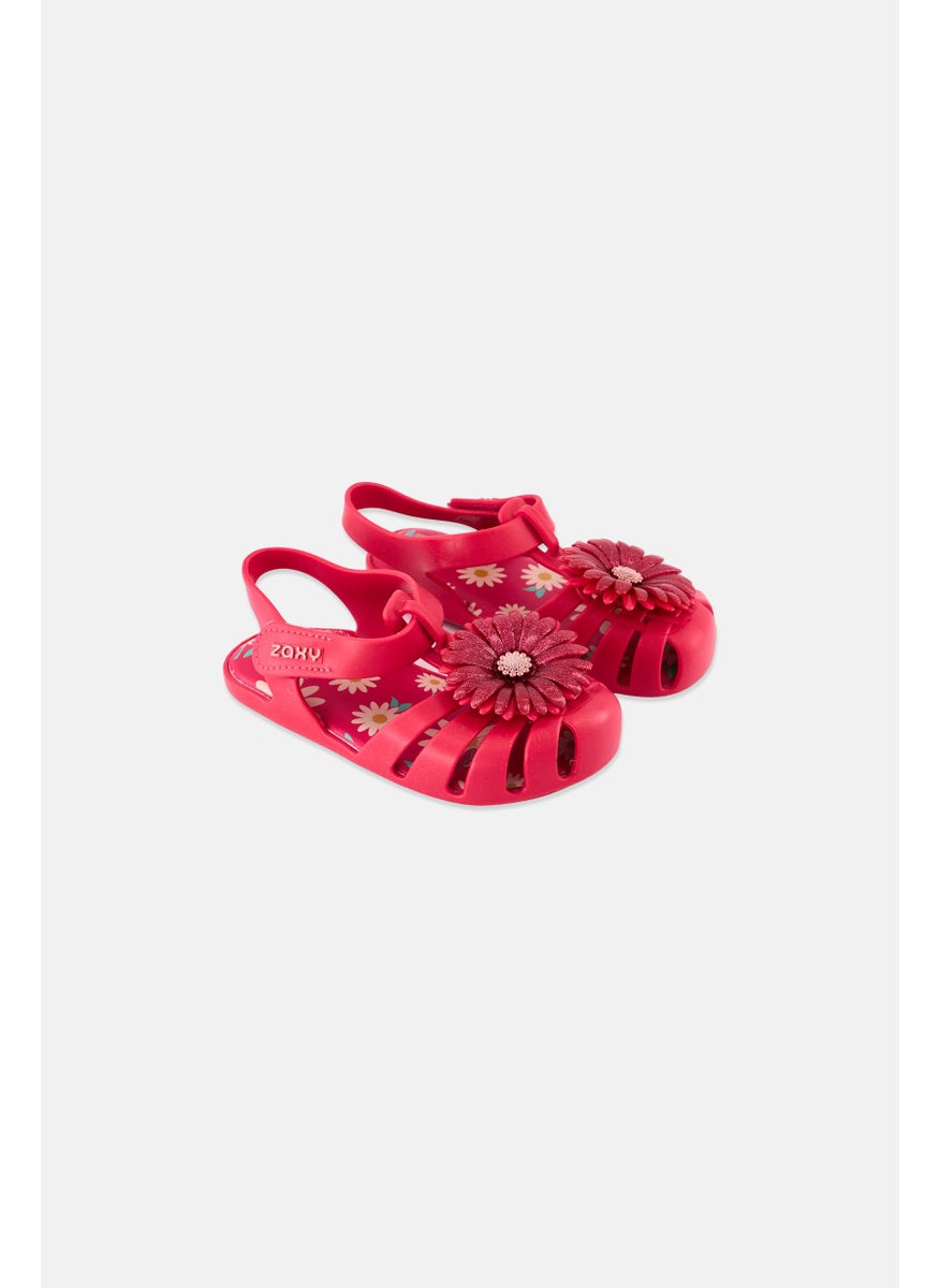Toddlers Girl  Daisy Baby Velcro Sandals, Dark Pink