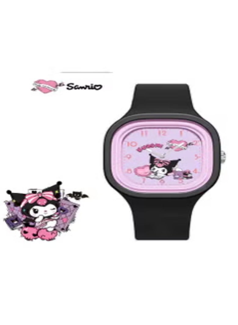 Kulomi Children's Cartoon Skin Feel Silicone Watch Black Pink