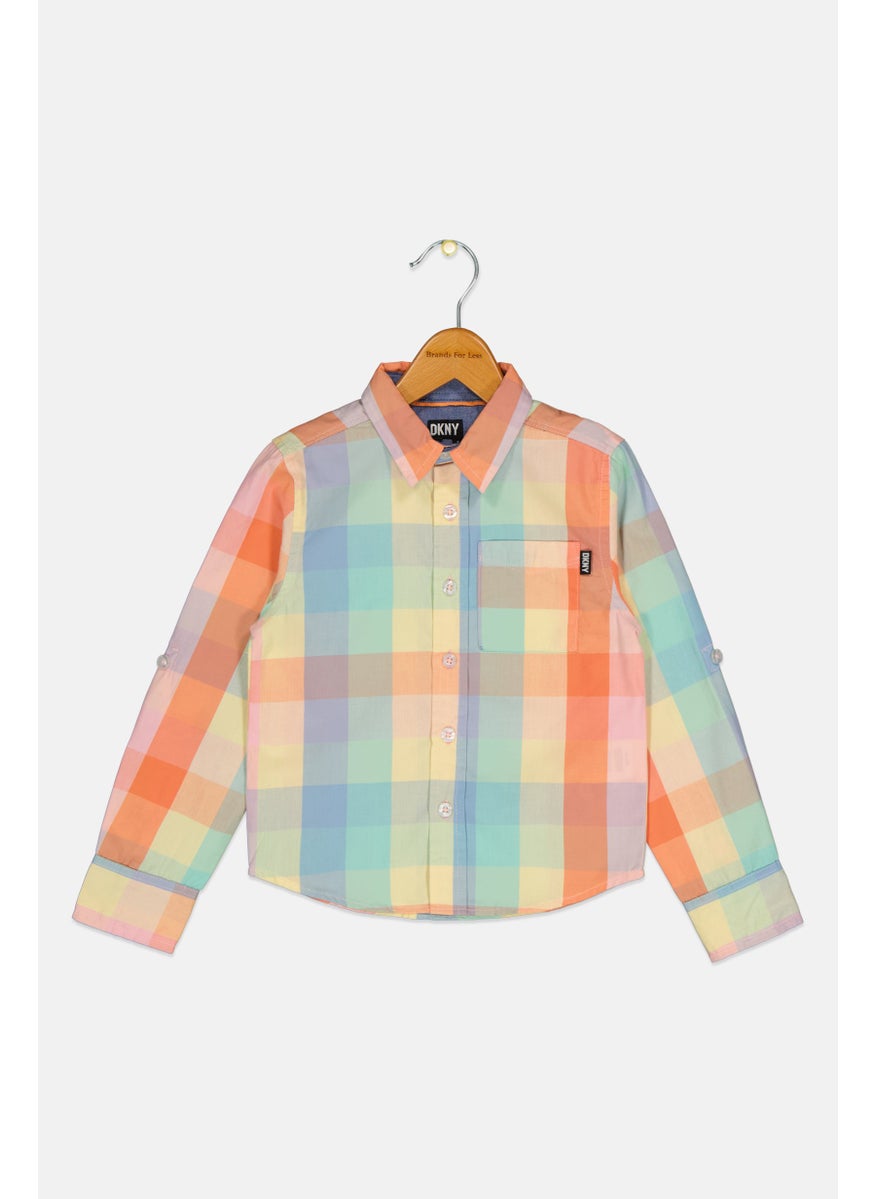 Kids Boy Regular Fit Plaid Long Sleeves Casual Shirt, Multicolor