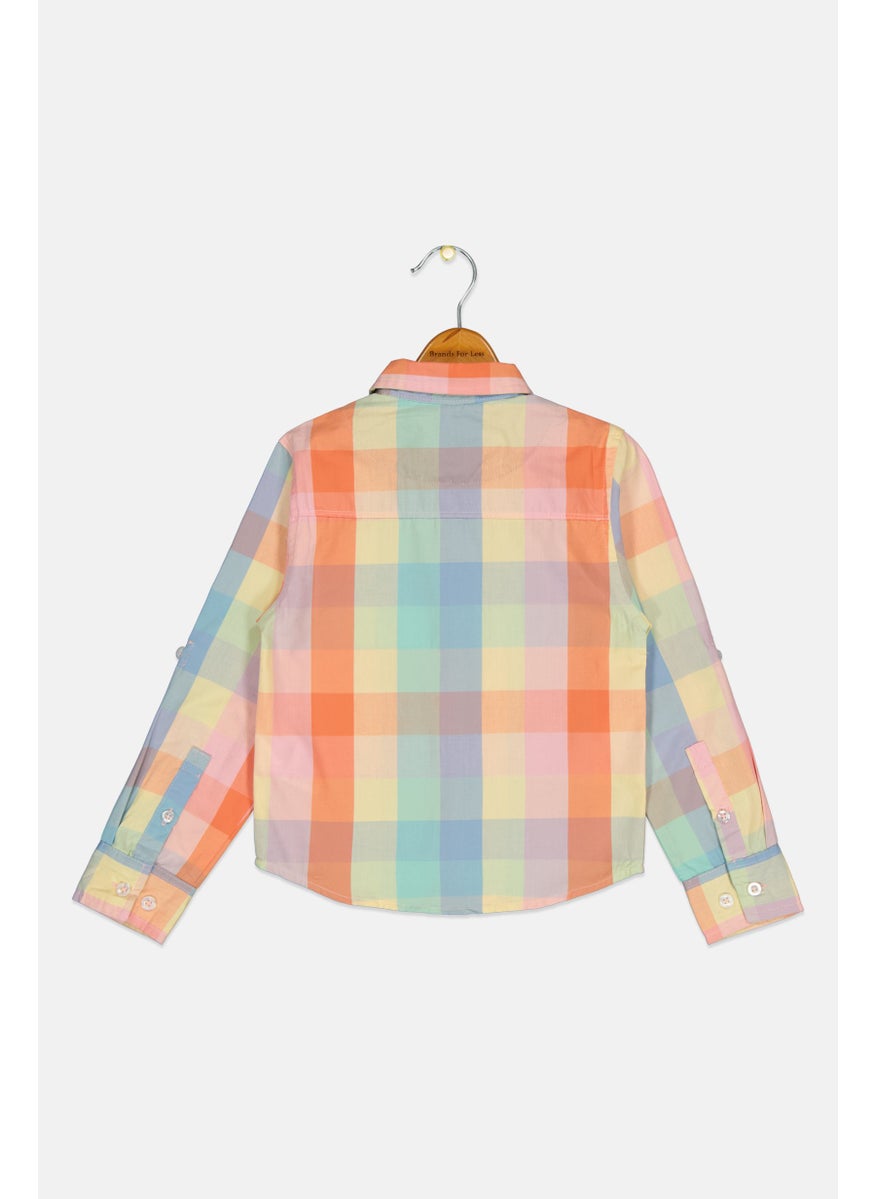 Kids Boy Regular Fit Plaid Long Sleeves Casual Shirt, Multicolor