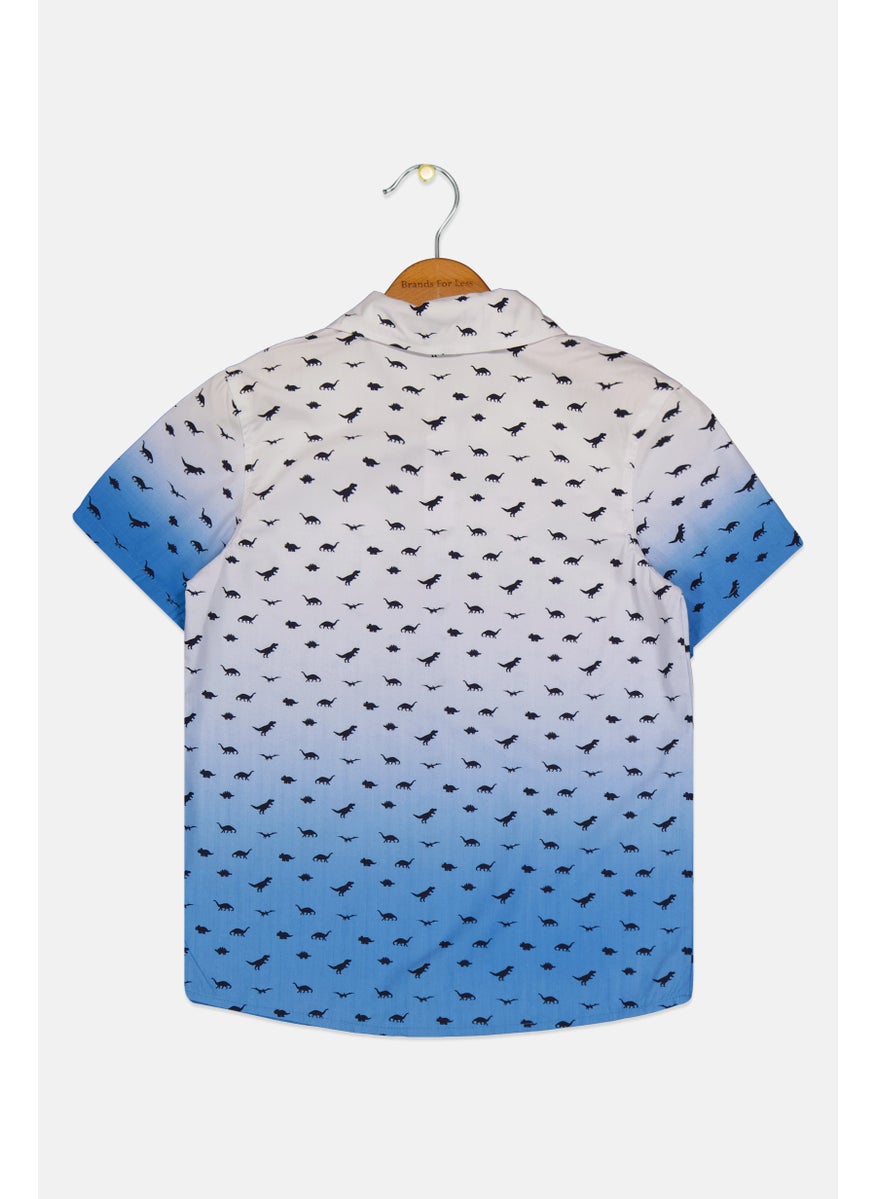 Kids Boy Spread Collar Long Sleeve Graphic Print Shirts, Multicolor