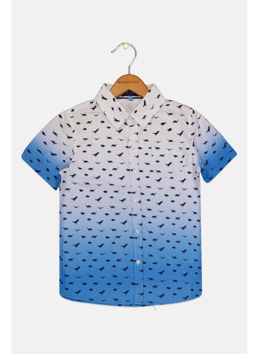Kids Boy Spread Collar Long Sleeve Graphic Print Shirts, Multicolor