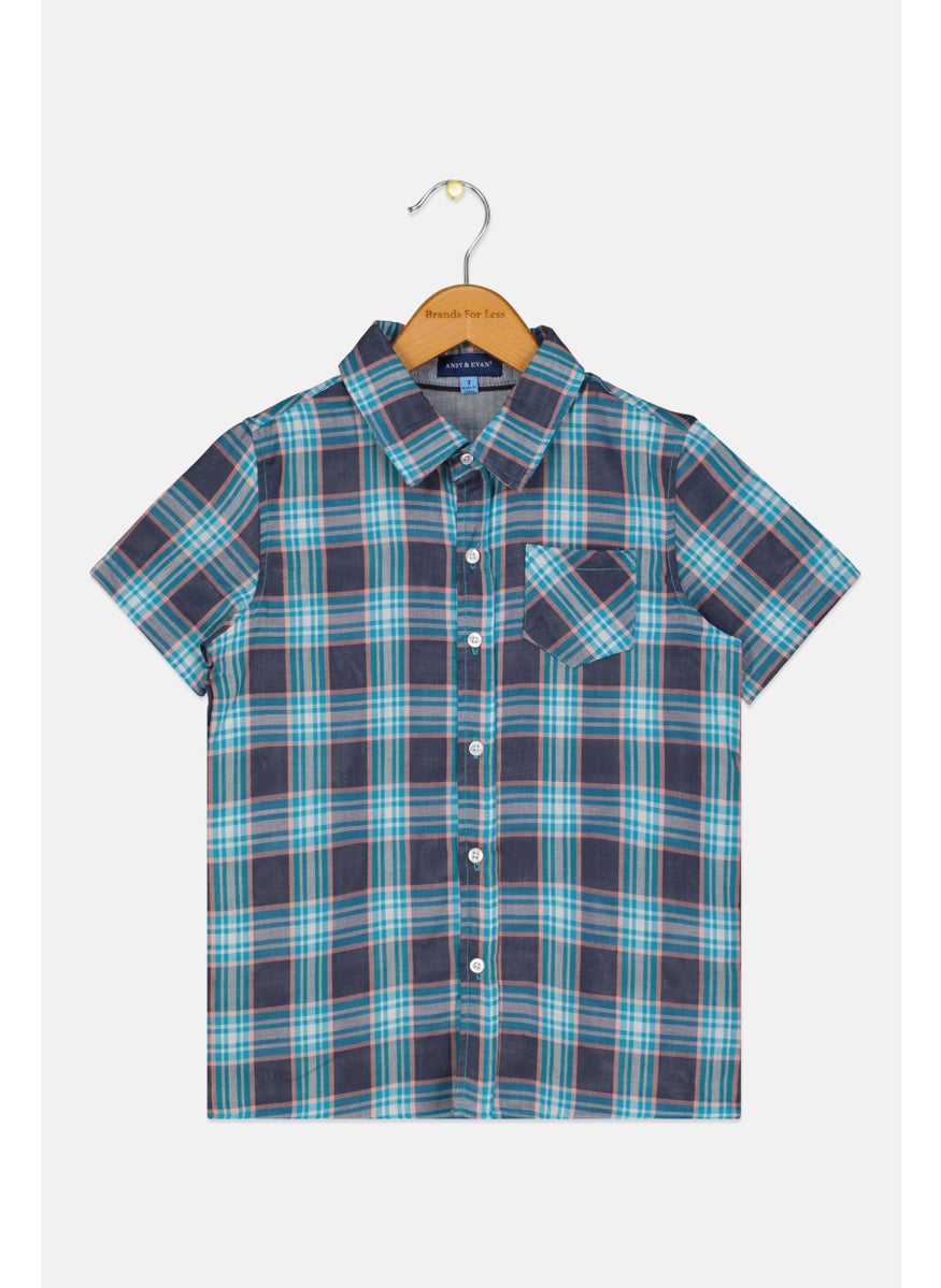 Kids Boy Plaid Short Sleeves Casual Shirt, Multicolor