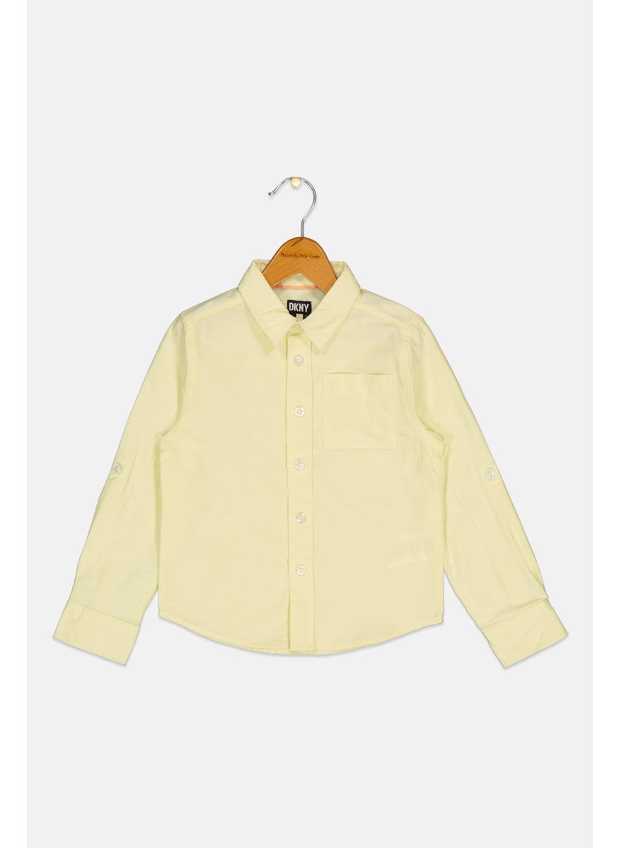 Kids Boy Regular Fit Solid Long Sleeves Casual Shirt, Acid Yellow