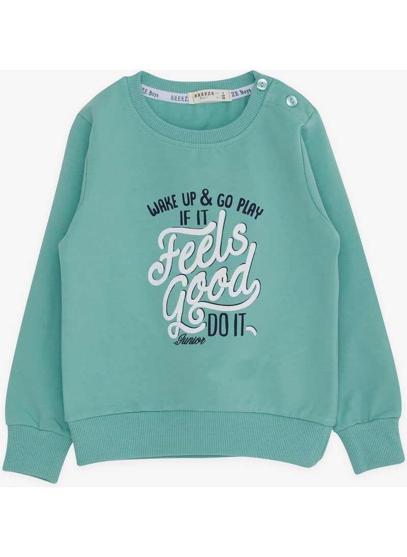 Boy's Sweatshirt Text Printed, Age 2-6, Mint Green