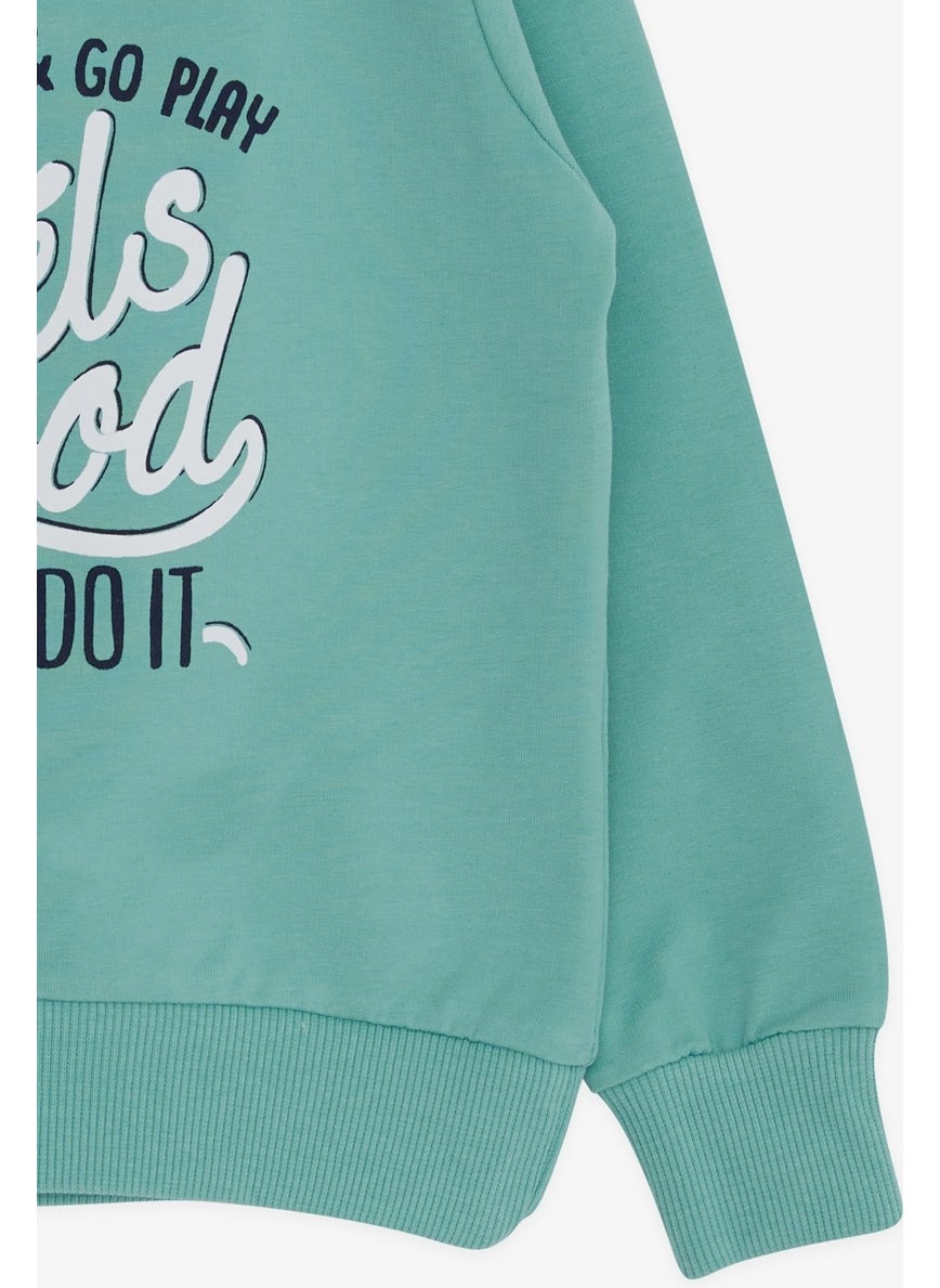 Boy's Sweatshirt Text Printed, Age 2-6, Mint Green