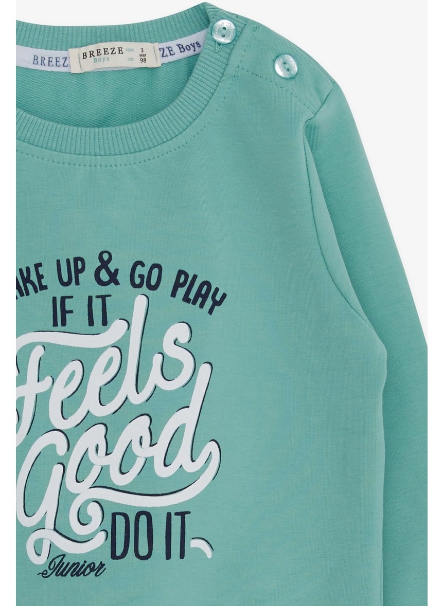 Boy's Sweatshirt Text Printed, Age 2-6, Mint Green
