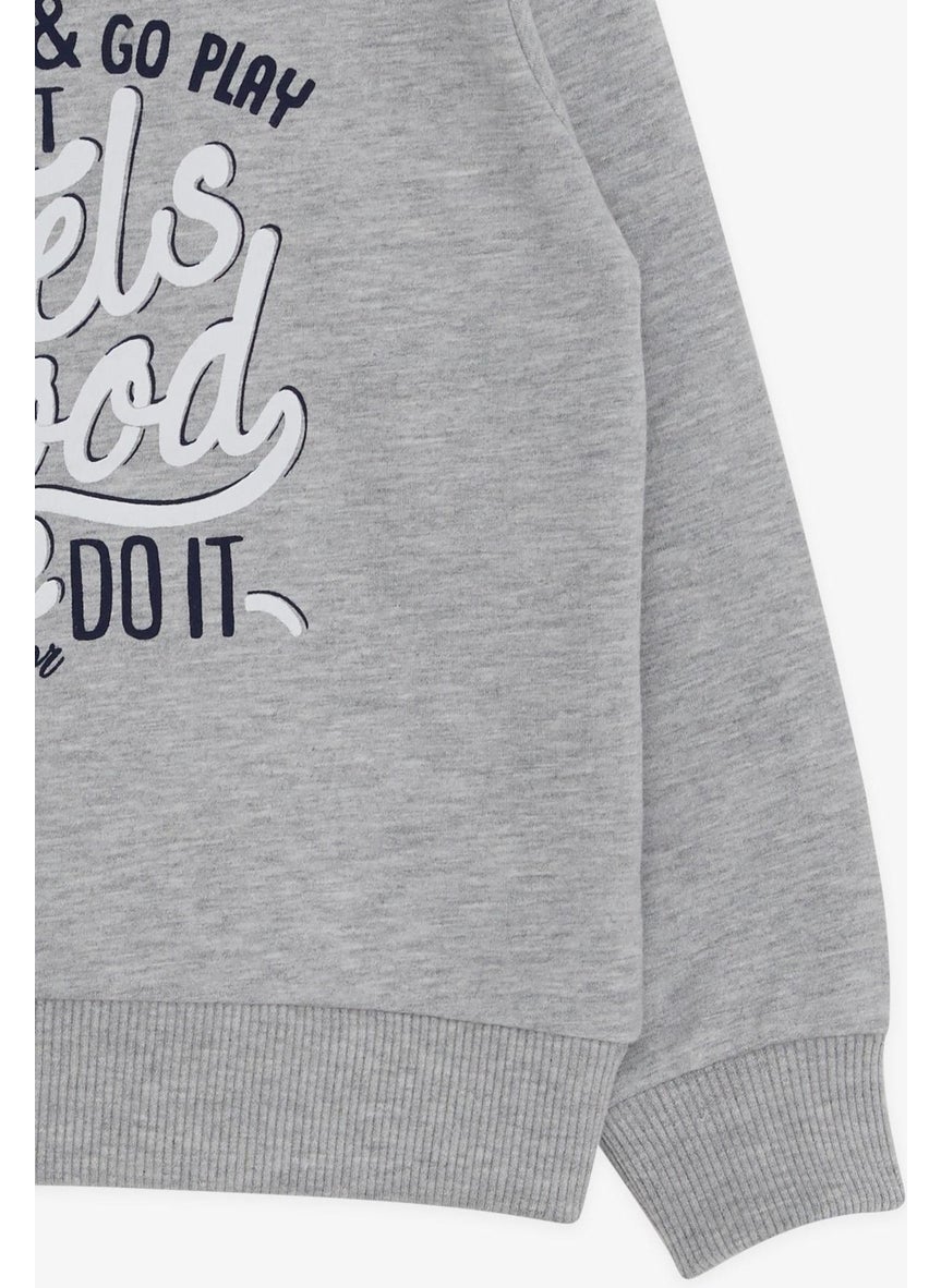 Boy's Sweatshirt Text Printed, Age 2-6, Gray Melange