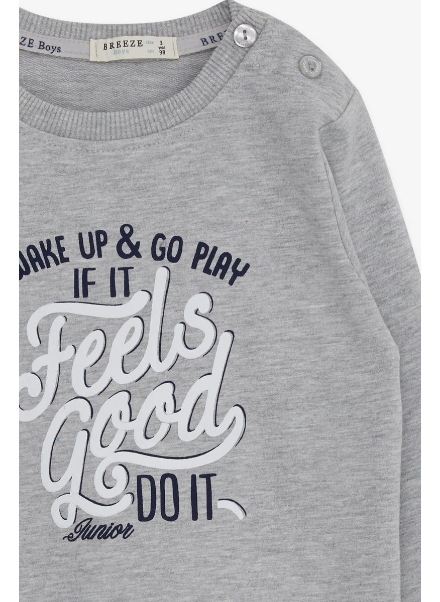 Boy's Sweatshirt Text Printed, Age 2-6, Gray Melange