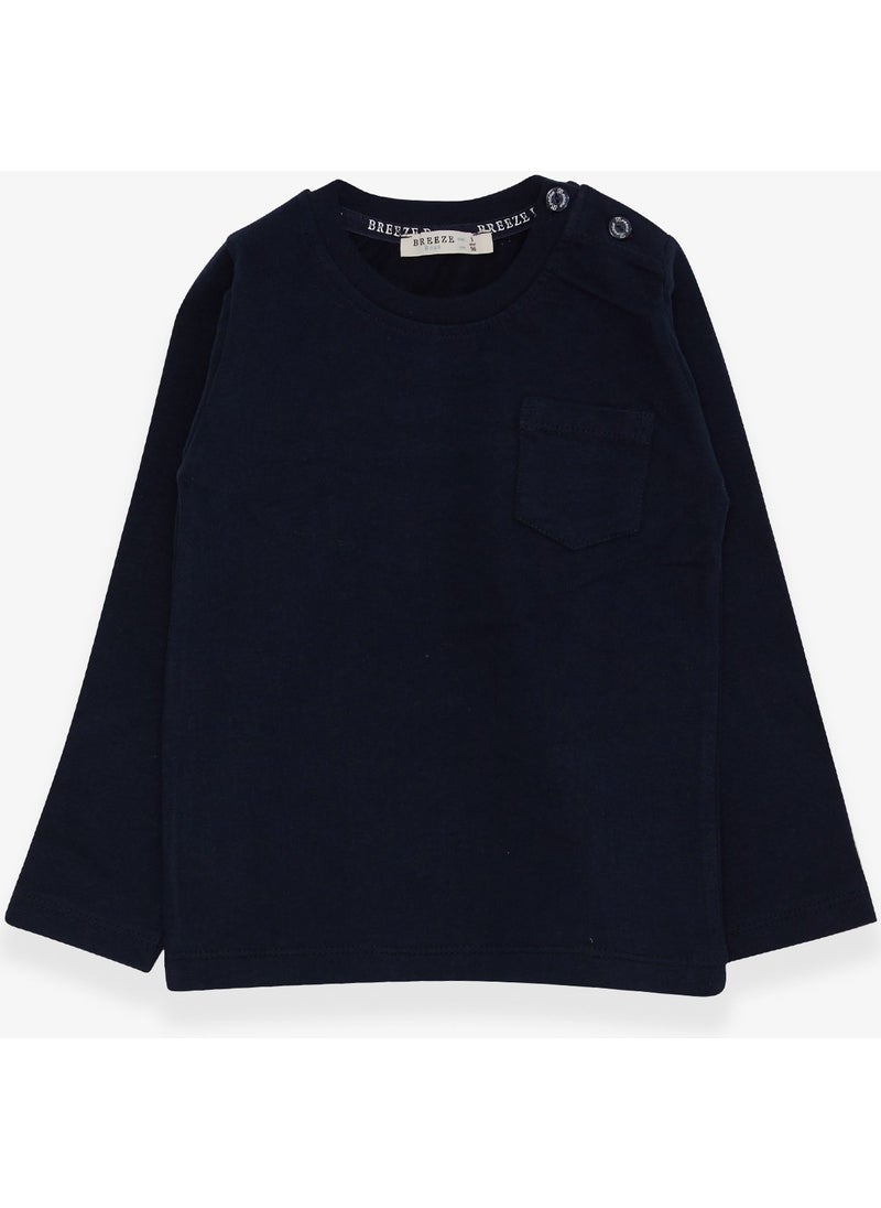 Baby Boy Long Sleeve T-Shirt With Pocket Navy Blue (9 Months-3 Years)