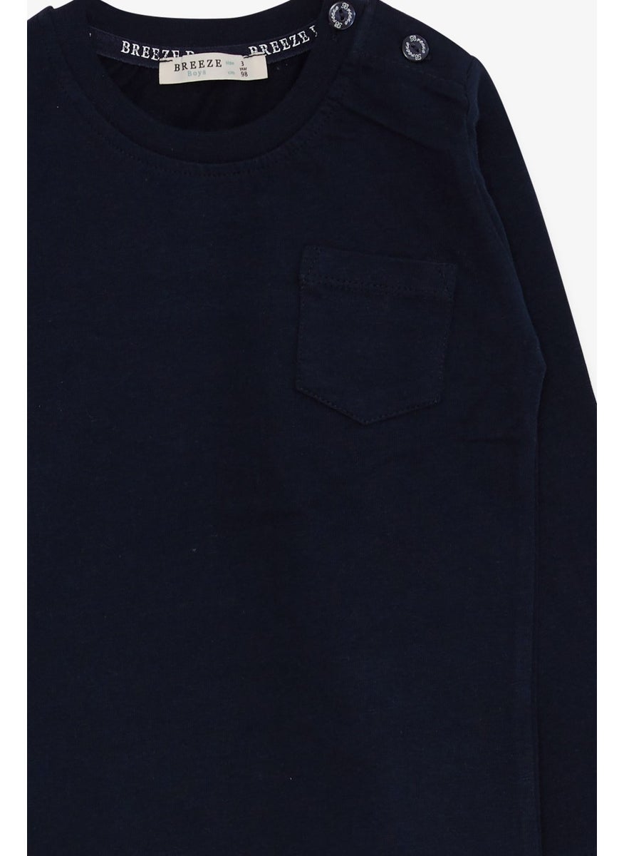 Baby Boy Long Sleeve T-Shirt With Pocket Navy Blue (9 Months-3 Years)