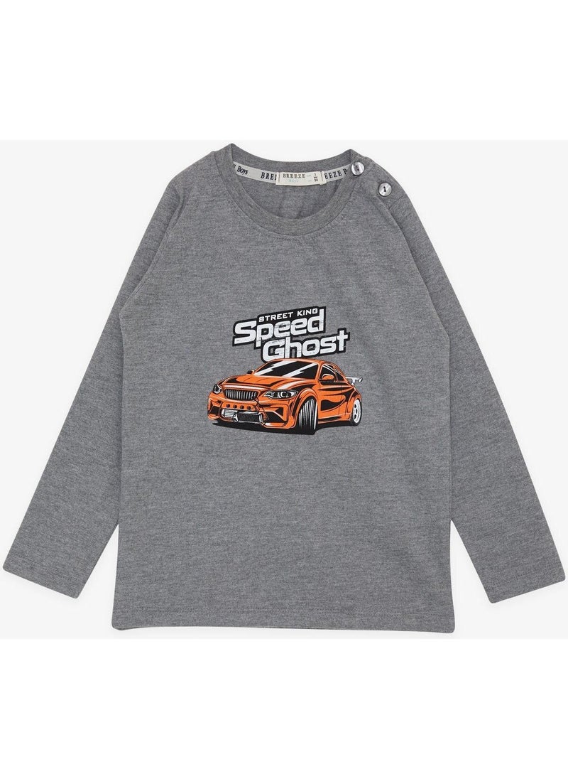 GİRLS & BOYS Boy's Long Sleeve T-Shirt Ghost Car Printed 1.5-5 Years, Dark Gray Melange