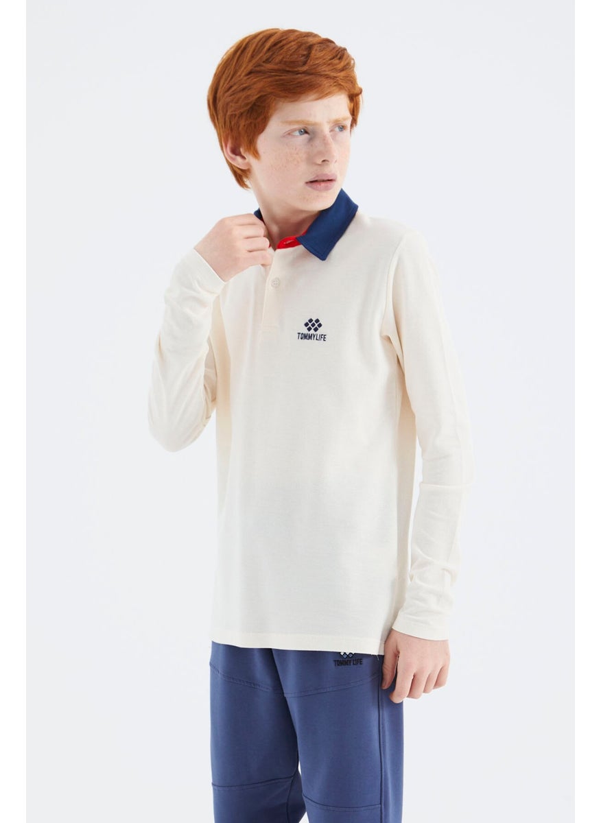Ecru Polo Neck Basic Boy T-Shirt - 11171