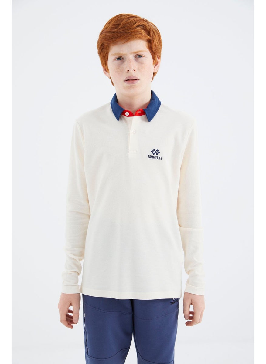 Ecru Polo Neck Basic Boy T-Shirt - 11171