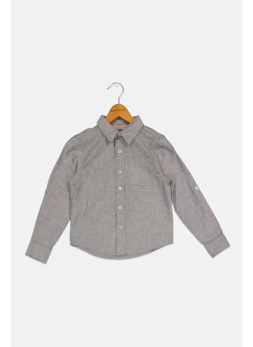 Toddlers Boy Pointed Collar Long Sleeve Heather Shirt, Grey