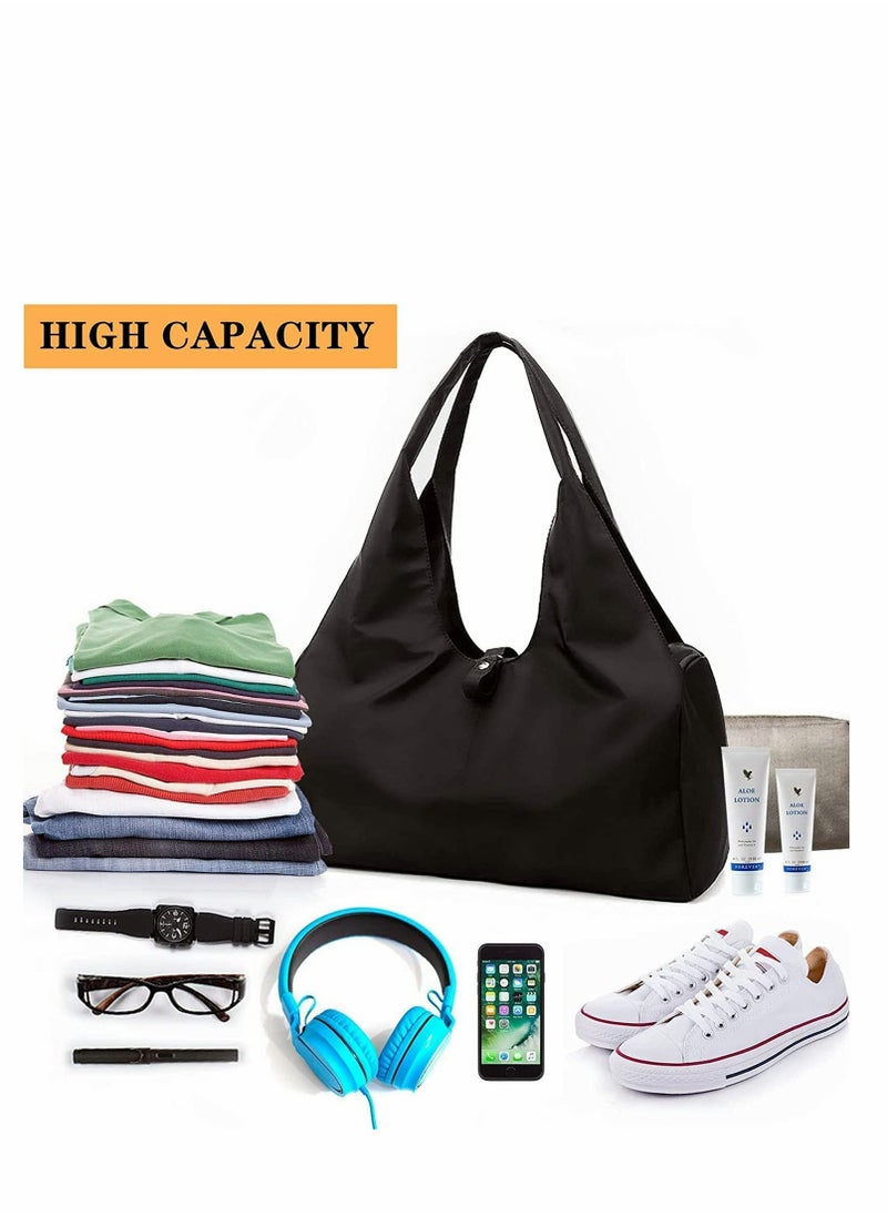 Versatile Waterproof Gym Bag with Yoga Mat Strap, Large Sports Duffel for Travel, Training and Weekend Getaways, Includes Shoes Compartment, Stylish Black Design