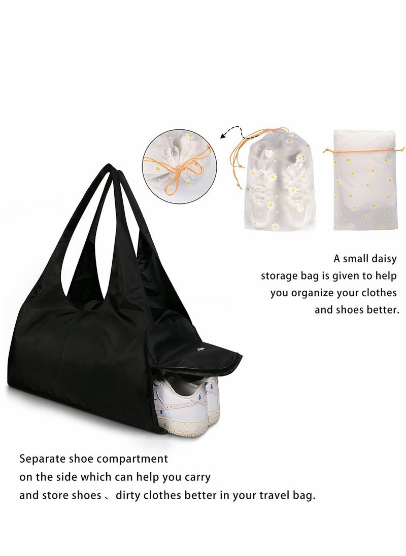 Versatile Waterproof Gym Bag with Yoga Mat Strap, Large Sports Duffel for Travel, Training and Weekend Getaways, Includes Shoes Compartment, Stylish Black Design