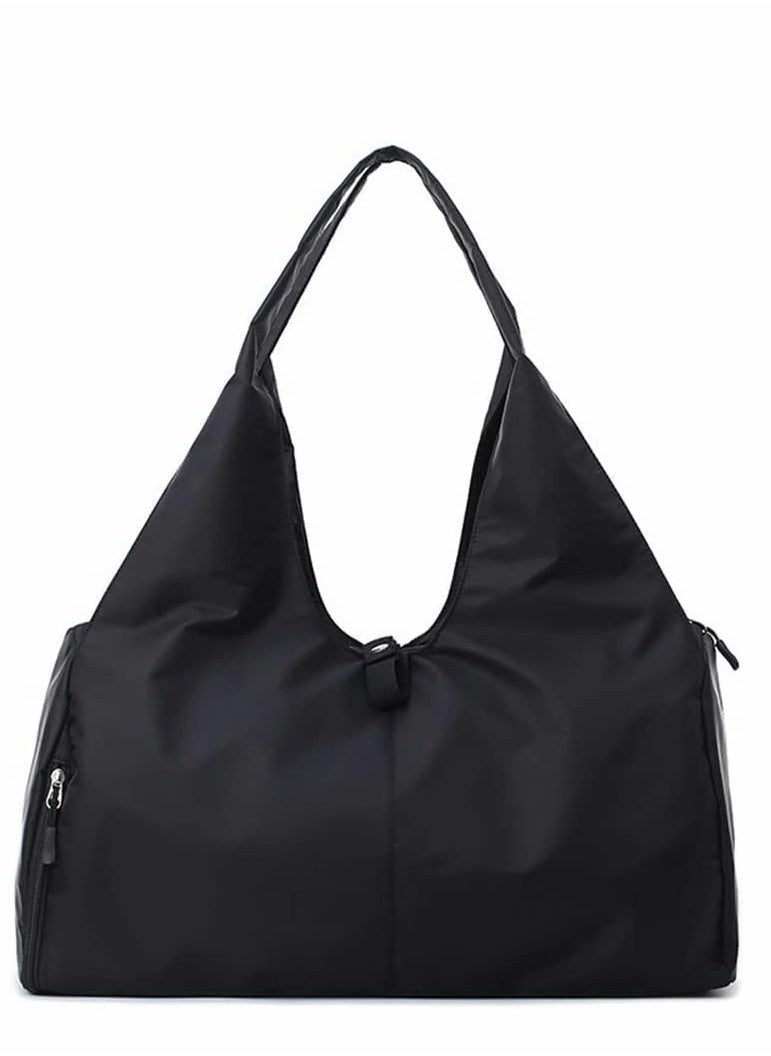 Versatile Waterproof Gym Bag with Yoga Mat Strap, Large Sports Duffel for Travel, Training and Weekend Getaways, Includes Shoes Compartment, Stylish Black Design