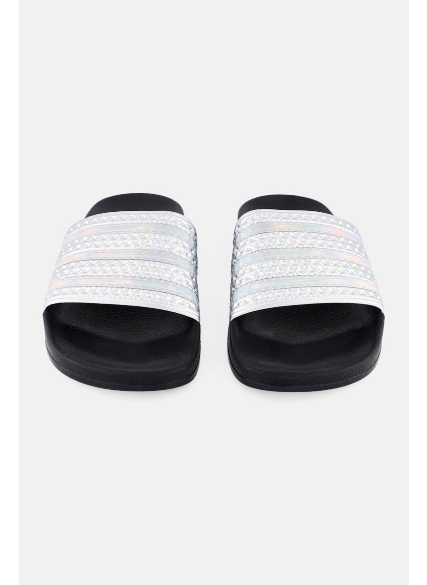 Kids Boy Adilette Open Toe Slip On Slides, Silver