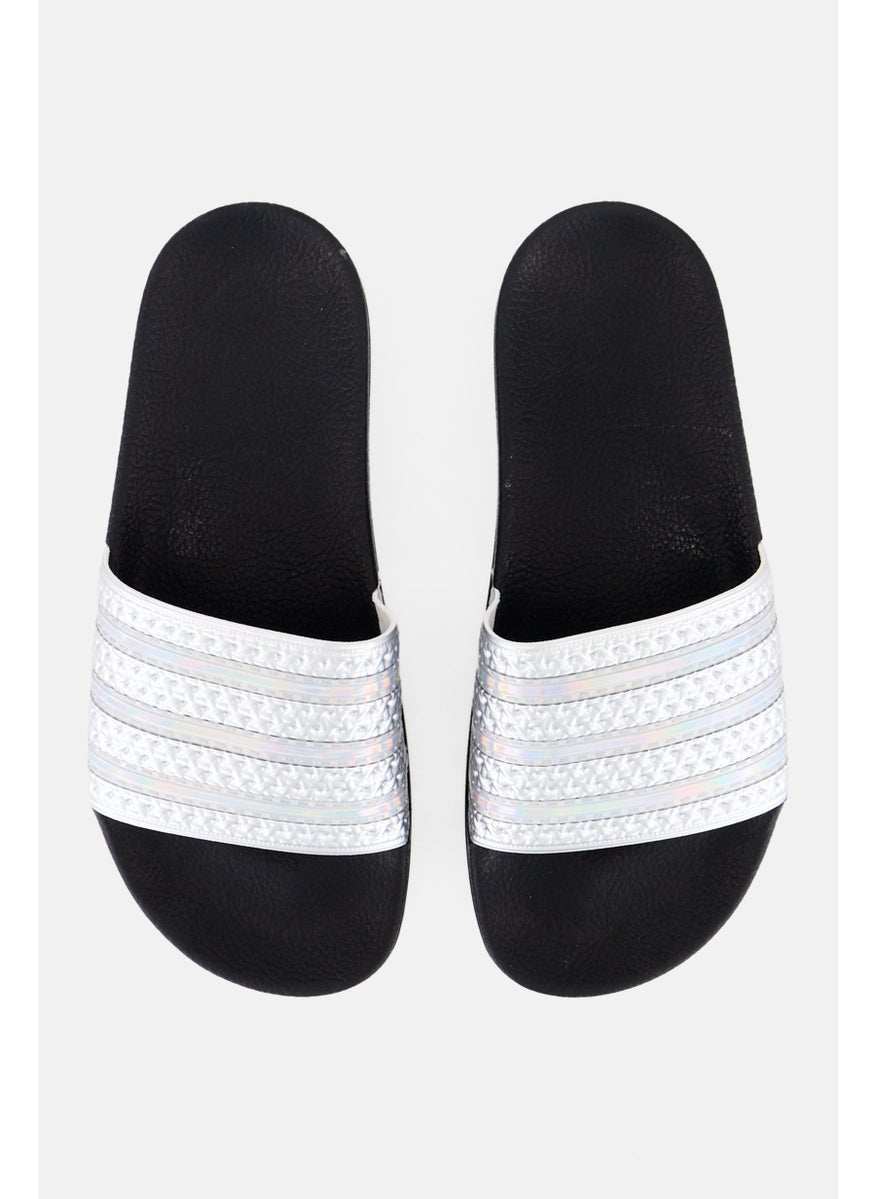 Kids Boy Adilette Open Toe Slip On Slides, Silver