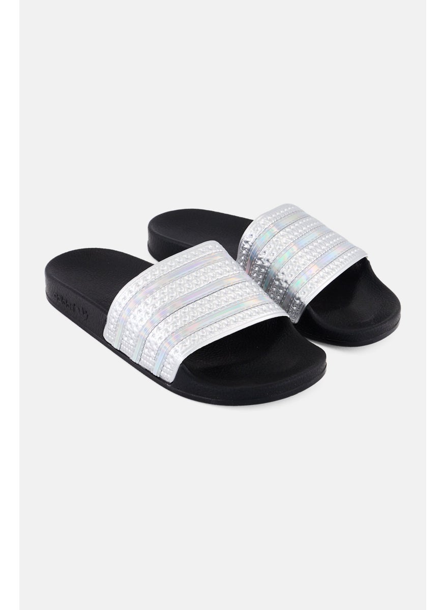 Kids Boy Adilette Open Toe Slip On Slides, Silver