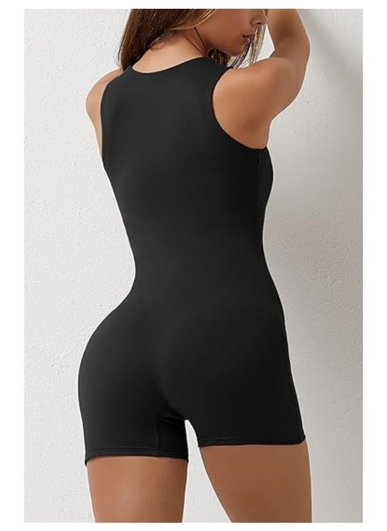 Women's One-piece Summer Clothes Lace-up Square Neck Vest Belly Controlling Stretch Shorts Jumpsuit Yoga Wear