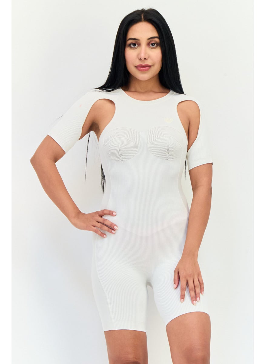 Women Sportswear Fit Short Sleeve Outdoor Playsuit, Chalk White