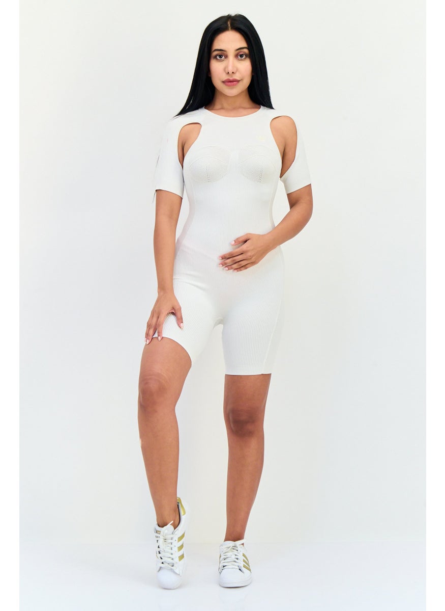 Women Sportswear Fit Short Sleeve Outdoor Playsuit, Chalk White