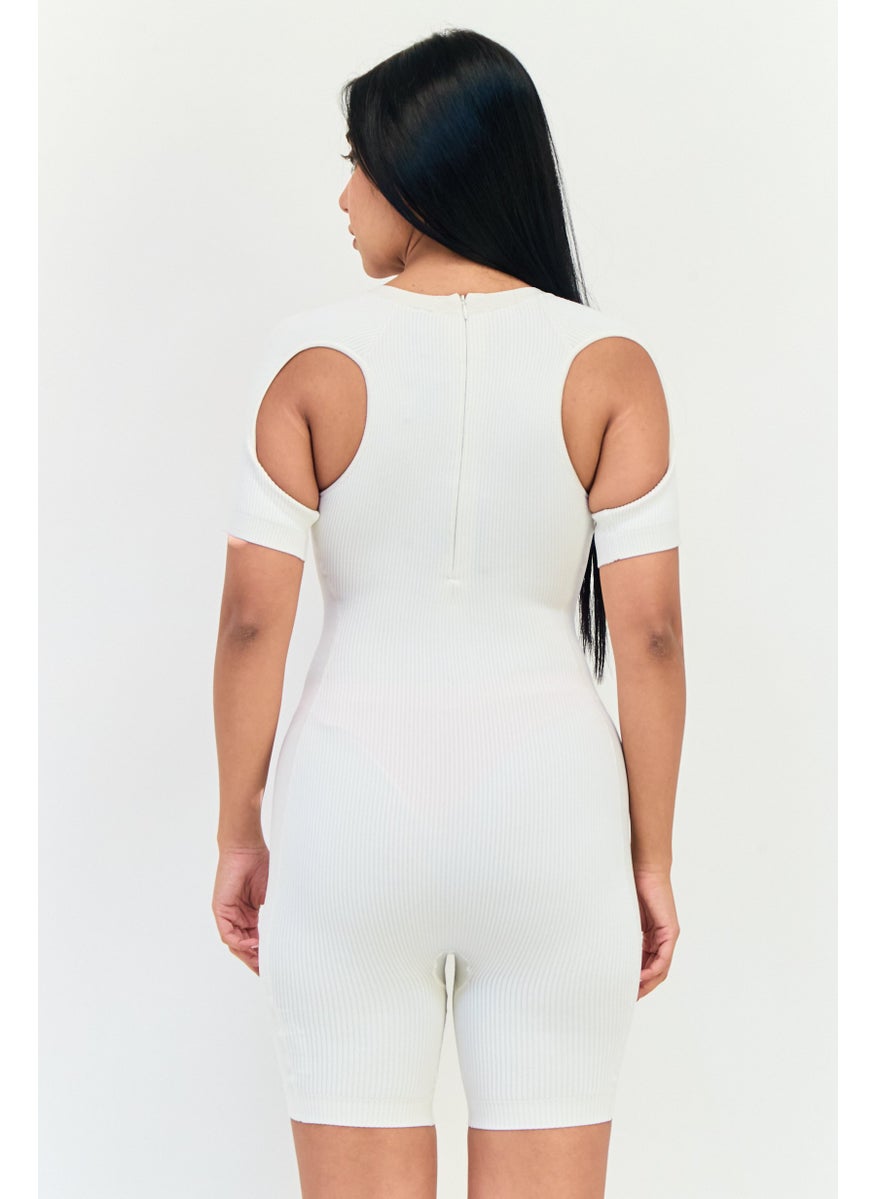 Women Sportswear Fit Short Sleeve Outdoor Playsuit, Chalk White